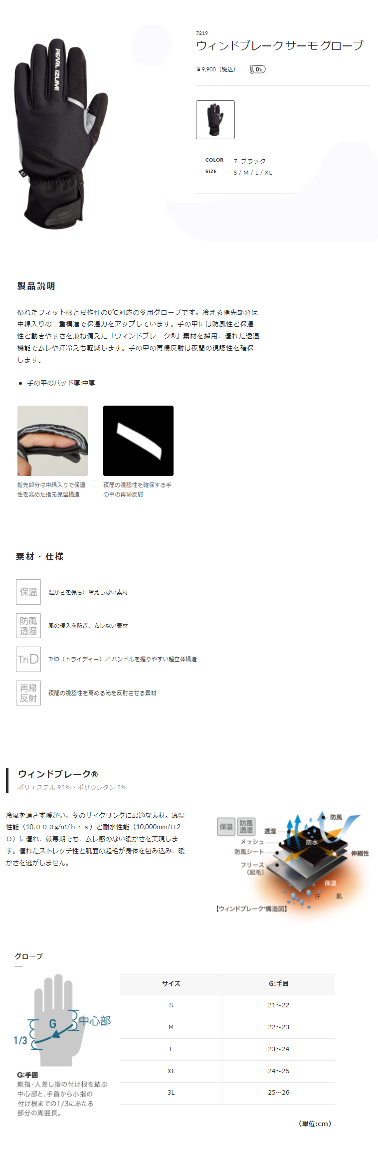 ウィンドブレーク サーモ グローブ（ブラック）