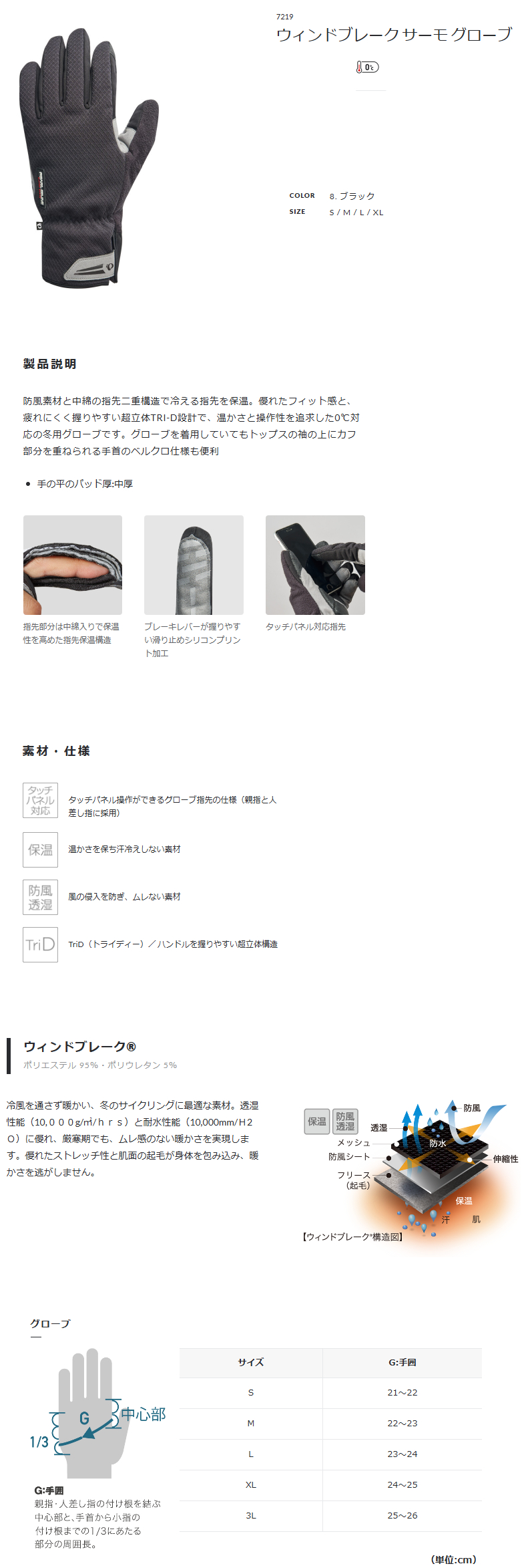 ウィンドブレーク サーモ グローブ（ブラック）