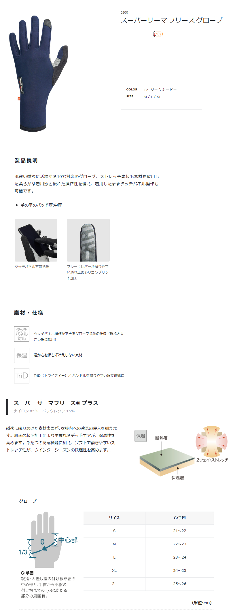 スーパーサーマ フリース グローブ（ダークネービー）