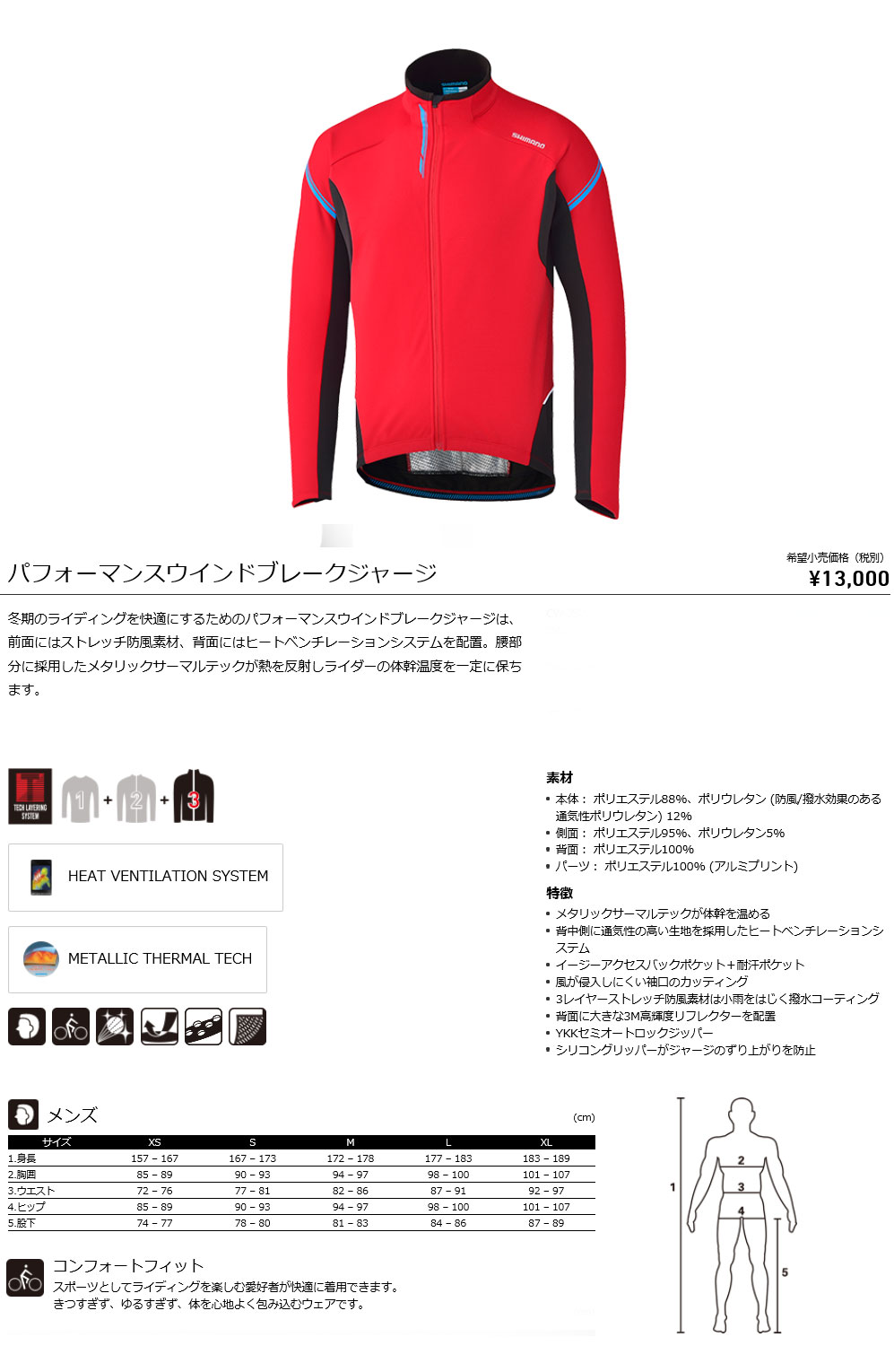 パフォーマンスウインドブレークジャージ（レッド）