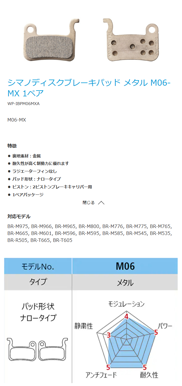 ディスクブレーキパッド メタル M06-MX