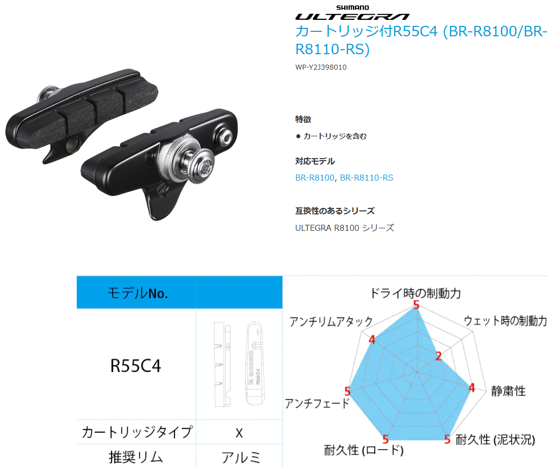 R55C4 (BR-R8100/R8110-RS) カートリッジタイプシューセット（左右ペア）